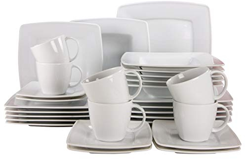 CreaTable, 12209, Serie Victoria weiss, 30-teiliges Geschirrset für 6 Personen, Kombiservice aus Porzellan, spülmaschinen- und mikrowellengeeignet, Made in Europe
