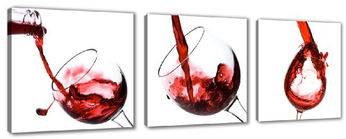 Visario 4219 - Quadro su Tela per Cucina, Motivo Bicchiere di Vino, 150 x 50 cm, 3 Pezzi