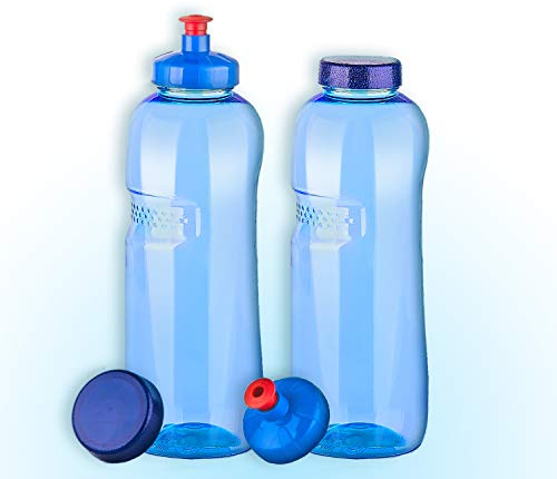 2 x 0,75 Liter Trinkflasche aus Tritan + 2 x Push-Pull-Deckel / Wasserflasche / BPA-frei
