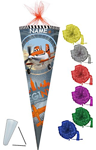 alles-meine.de GmbH Schultüte - Flugzeuge Planes - 85 cm - incl. Namen und Schleife - Tüllabschluß - Zuckertüte - mit/ohne Kunststoff Spitze - für Jungen - Flugzeug Dusty Skipp..