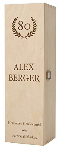 Historia Weinkiste aus Holz als Geschenk zum 80. Geburtstag mit Gravur