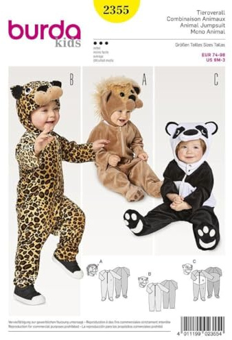 burda kids Schnittmuster Karneval Fasching Kinder Tieroverall #2355 Gr. 74-98 | Papier