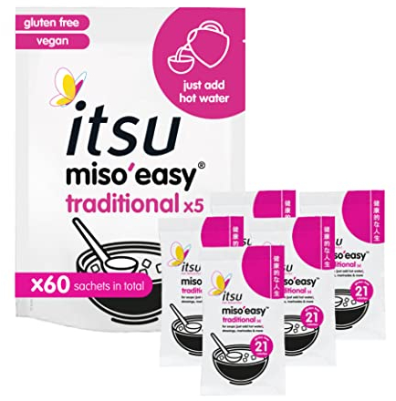 itsu Miso Easy Soup 1260g (60 x 21g) | Instant Miso Paste | Traditional Japanese Miso | Gluten Free | Vegan | Ideal for soup, dressings & more | Pack of 60