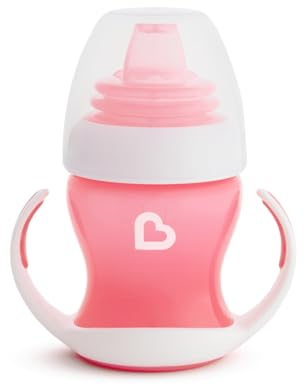Munchkin Gentle Transition Baby Cup, Babies & Toddlers Sippy Cups with Handles & Lids, BPA Free Non Spill Cup, Dishwasher Safe, Leakproof Silicone Childrens Cups for 4+ Months - 4oz/118ml, Pink