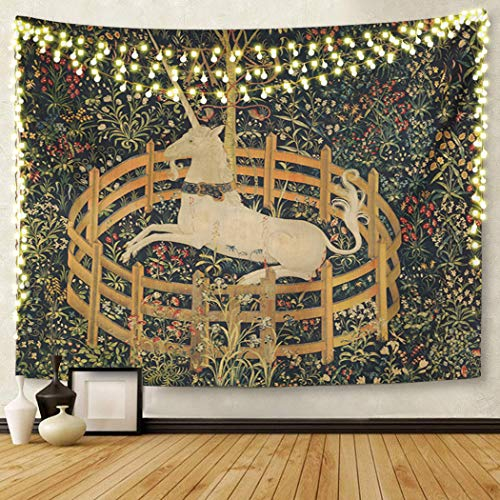 Semtomn Tapisserie-Kunstwerk, Wandbehang, mittelalterlich, Vintage, Jagd, Einhorn, Gefangenschaft, Ihn und Sie, 152,4 x 203,2 cm, Heimdekoration, Wandteppich, Matratze, Tischdecke, Vorhangdruck