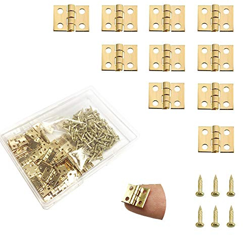 Daimay 50 Pieces Mini Pure Copper Hinges Retro Brass Hinges with 200 Pieces Replacement Nails for Wooden Box Jewelry Chest Box Cabinet DIY Accessories – Yellow 10 x 8mm