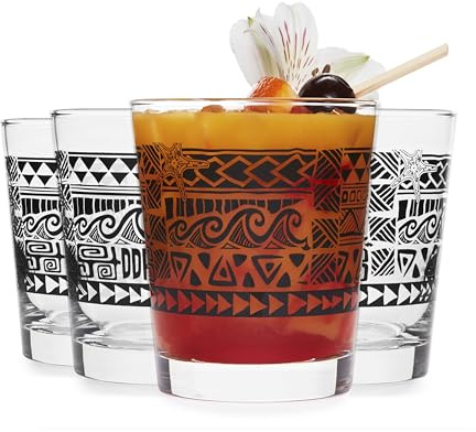 Libbey Tiki Rocks Gläser Set Vintage Style Glaswaren Trinkgläser 4er Set Exotische Spülmaschinenfeste Gläser für Hinterhof Luau oder Pool Party