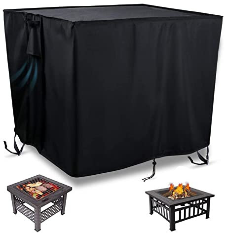 Flymer Garten-Feuerstelle, Feuerschale Abdeckung, Tischabdeckung, quadratisch, rechteckig, wasserdicht, winddicht, reißfest, UV-beständig, für drinnen und draußen, 84 x 84 x 61 cm