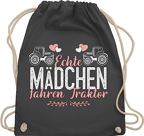 Turnbeutel Rucksack - Landwirt Geschenk Bauer - Echte Mädchen fahren Traktor weiß/rosa - Unisize - Dunkelgrau - baumwollbeutel sprüche sporttasche backpack sportbeutel tasche beutel kordelzug