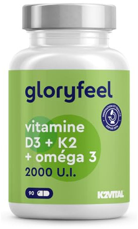 Vitamina D3 + K2 + Omega 3, 90 Capsule Softgel, 2000UI Vitamin D, 100 µg Vitamina K, 1000mg Olio di Pesce 400mg EPA e 300mg DHA, Vit D3 Colecalciferolo + Vit K2 MK7 99% (K2VITAL® di Kappa) + Fish Oil