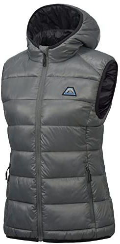 Mapamyumco Damen Daunenweste leichte wasserdichte lässige Outdoorjacke mit Kapuze, ärmellose Daunenjacke Grau S