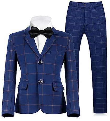 Boys Suit for Kids Tuxedo Plaid Suits for Wedding Toddler Boy 5 Pieces Formal Dresswear Set Size 7