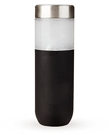 Host Freeze Double Walled Insulated Water Bottle Freezer Tumbler with Active Cooling Gel Stainless Steel Lid and Silicone Grip, Set of 1-20 oz (590ml) Plastic Bottle, Black