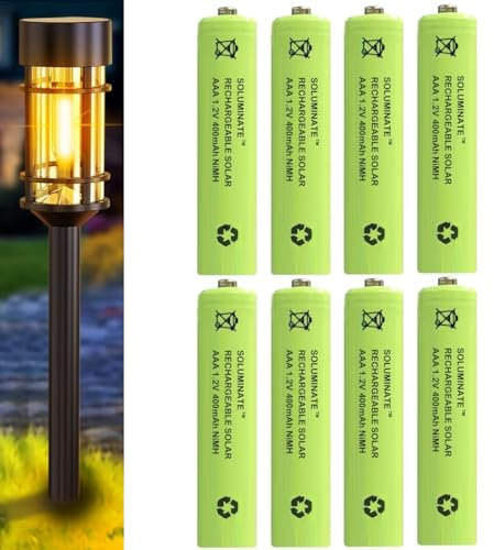 Soluminate AAA Solar Light Batteries Size AAA (400mAh) Rechargeable 1.2V NiMH Green for use outdoors in garden lights (8-Pack)