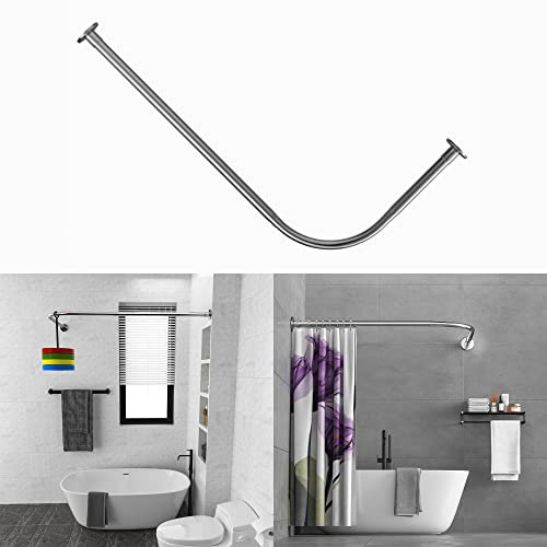 Tanxih Eck-Duschvorhangstange, verstellbar, Edelstahl, L-förmig, ohne Bohren, für Badezimmer, Badewanne, Bekleidungsgeschäft (Silber, 90-120cm X 120-165cm)