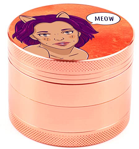 Grinder Crusher Roségoldene, Gewürze Kräutermühle, Spespo Pollen Grinder 4-teilig, Cat Woman Muster, für Spice, Kräuter, Pollen, Blüten(Rose Gold)