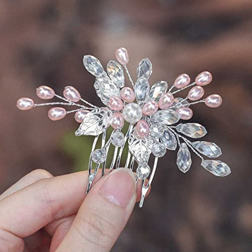 Edary Kristall Braut Haarschmuck Silber Perlen Haarkamm Hochzeit Strass Haarnadeln für Frauen und Mädchen