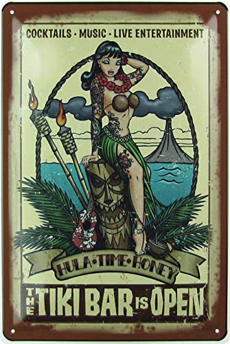 Ontrada Blechschild 20x30cm gewölbt Tiki Bar Open Cocktail Vintage Deko Geschenk Schild