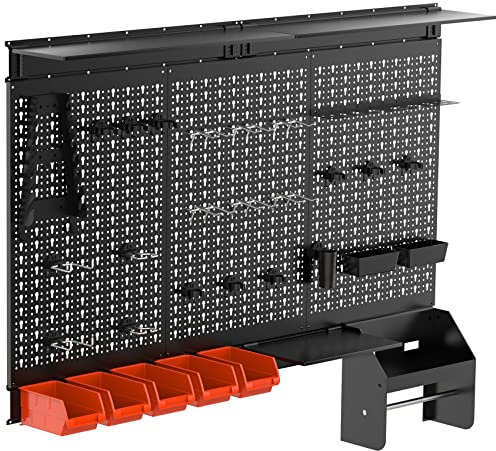TORACK Stecktafel-Wand-Organizer aus Metall, 1,2 m breit, Stecktafel-System für Garage mit Zubehör und Wandhalterung, Aufbewahrungsbehälter, Regale und Papierhandtuchhalter, Stecktafel-Set für