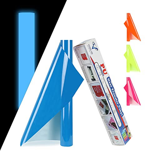 VEGIXO Heat Transfer Vinyl Blue – Glow in Dark 12inch x 8 Feet Iron on Vinyl Roll for Cricut & Cricut Heat Press,HTV Vinyl is Easy to Cut & Weed