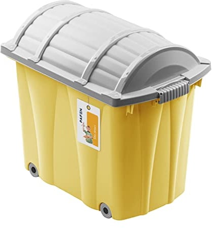 PAFEN Piraten Spielzeugkiste 62l mit Rollen - Schatzkiste 58 x 51 x 37,5cm - Spielzeugbehälter mit Deckel Aufbewahrungsbox für Kinder Ordnungsbox, Gelb