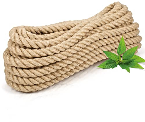 Abio Juteseil 16mm 20m Tau Seil Hanfseil Kordel Jutekordel Deko Dekoration Makramee Garn für Garten Jute Tauwerk Handlaufseil Schiffstau Schnur Paketschnur 20 Meter 16mm