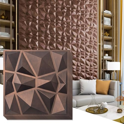 Art3d Texturen 3D Wandpaneele PVC Antik Kupfer 50x50cm Diamant Design für Innenwand Dekor 3 m²