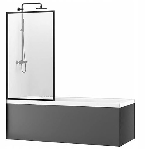 BADLAND Duschwand für Badewanne 70x140 Schwarz Badewannenabtrennung 1-teilig Lagos Gehärtetes Glas 5mm