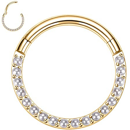 hengkaixuan Septum Ring 16G Septum Schmuck Gold Daith Ohrringe Chirurgenstahl Septum Nasenring Nahtloser Clicker Ring Conch Piercing Schmuck mit Perle Conch Helix Tragus Cartilage Rook Creolen 10 mm