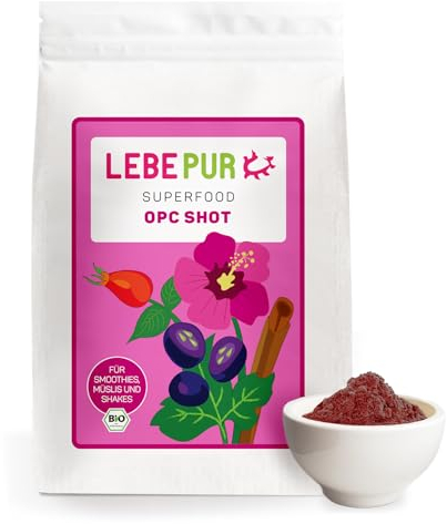 Lebepur BIO OPC Shot Pulver 500g - Traubenkernmehl mit 6300 mg OPC pro 100 g - aus französischen Chardonnay-Traubenkernen, für Smoothies, Shakes oder Müsli