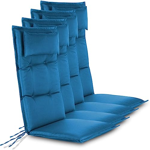 normani 4er-Set Stuhlauflagen Hochlehner mit Kissen - Sitzpolster Gartenstuhlauflagen für Draußen und Drinnen aus pflegeleichtem und wasserdichtem Outdoor Material 120x50 cm Made in EU Farbe Marine