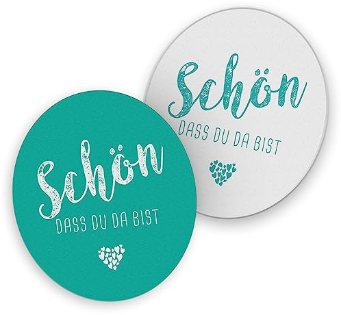itenga 40x Bierdeckel Untersetzer Schön DASS du da bist rund 10,7 cm Tischdeko für Veranstaltung Gäste Feier (türkisblau)