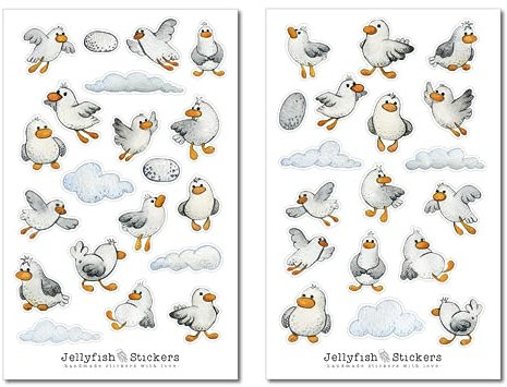 Möwen Sticker Set - Aufkleber Meer, Journal Sticker, Sticker Maritim, Strand, Meer, Urlaub, Reisetagebuch, Vogel, Vögel, Ostsee, Nordsee