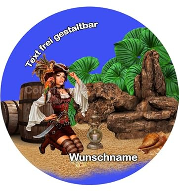 Tortenaufleger mit Wunschname und Text, Piraten, Pirat, Geburtstag, Essbares Bild für Torten, Ø 20cm - Super Qualität,00401