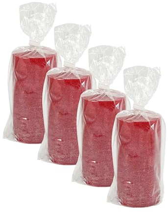 Gala Rustik Stumpenkerzen - Rot metallic in Geschenkverpackung - 4 Stück - 13 x 6,8 cm - Dekorative Kerzen - Lange Brenndauer - Unparfümiert - Natürliches Pflanzenwachs - Adventskranz