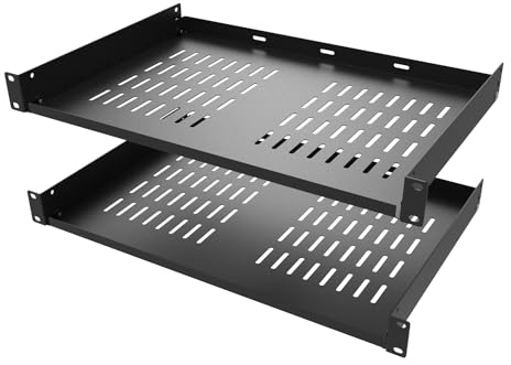 QiaoYoubang 2 Pieces 1U Universal Rack Tray 19 Vented Shelves for 19 Networking Cabinet or Rack, Black 2 Pcs (12 inches 2 Pcs)