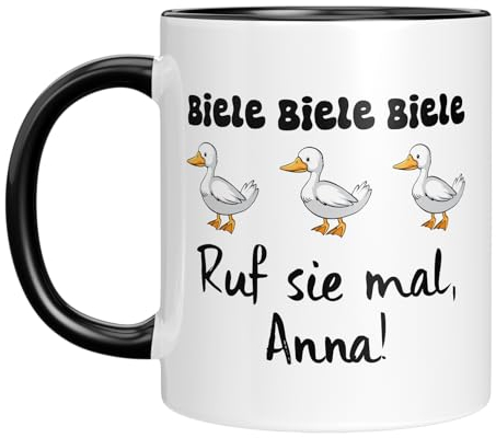 TassenTicker - Biele, Biele, Biele - Personalisierte Kaffeetasse - Meme Tasse - mit Wunschnamen - Geschenk für Freunde, Familie - Bürotasse - Enten - 330 ML (schwarz)