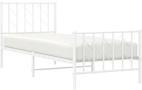 vidaXL Bettgestell, Bettrahmen mit Kopfteil Fußteil, Bett Gästebett mit Stauraum, Metallbett Einzelbett Schlafzimmerbett, Weiß 80x200cm Metall