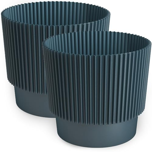 PECZEKO Blumentopf matt, Pflanzkübel aus Übertopf Kunststoff Dekorativer Topf für, groß und klein Pflanzen, 2er-Set blumenkübel, blumenkübel kräutertopf (2 Pack) Dunkelblau, ø 17 cm