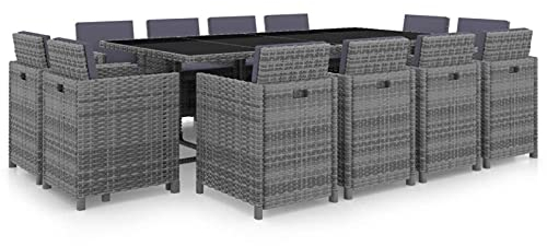 SECOLI Rattan Essgruppe, 12 Personen, Gartenmöbel, Anthrazit-1, Garten Sitzgruppe, Sitzgarnitur mit Auflagen, Gartengarnitur, Balkonmöbel Set
