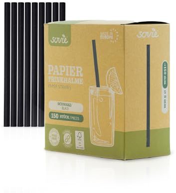 Mank Trinkhalme aus Papier, Papiertrinkhalme, Papptrinkhalme, Umweltfreundlich, Robust & Vielseitig einsetzbar, Strohhalme (150, Schwarz, Ø 8 mm / 15 cm)