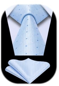 Enlision Krawatte Hellblau Herren Hochzeit Plaid Krawatten mit Einstecktuch Formell Business Krawatte & Taschentuch Set