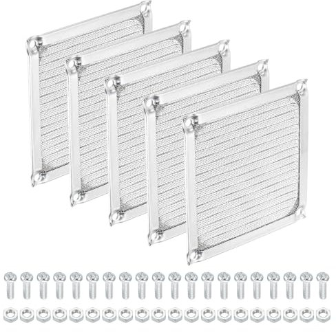 PATIKIL 92mm Computer Fan Filter Grill with Screws, 5 Pack Aluminum Frame with Stainless Steel Mesh Dustproof Case Cover for Computer, Ventilator, Silver Tone