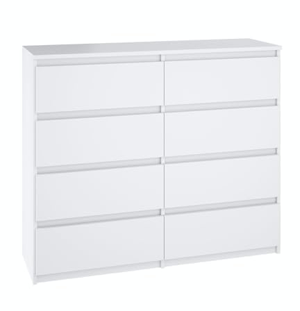 SoDREAMER Kommode 8 Schubladen Weiß 100,5x93x33,5cm | Schrank für Kleidung, Dokumente, kleine Gegenstände | Ideal für Schlafzimmer, Wohnzimmer, Kinderzimmer und Büro