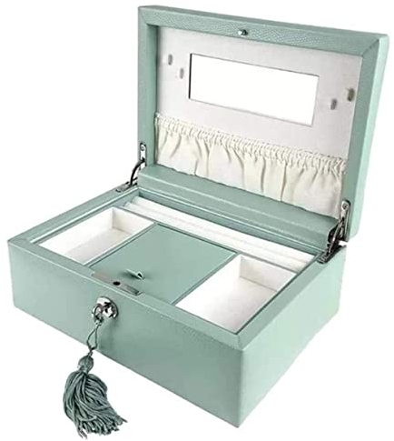 LPEIJIE Schmuckschatulle, Leder-Schmuckschatulle, abschließbar, Schmuckschatulle, Organizer, Spiegel, 2 Ebenen, Vitrine, Armbänder, Vitrine, Schmuckschatullen, Geschenk, Schmuckorganiz