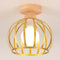 iDEGU Deckenleuchte Vintage Deckenlampe aus Holz und Eisen Käfig Design 20cm Lampenschirm E27 Beleuchtung Pendelleuchte Industrial Lampe für Flur Schlafzimmer Wohnzimmer Küche Eingang (Gold)