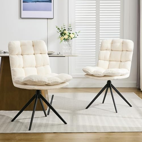 LONXIU Esszimmerstühle 2er Set, Esszimmerstühle drehbar mit abnehmbarem Kissen, Moderner Stil Polsterstühle für Esszimmer, Wohnzimmer, Arbeitszimmer, Weiß