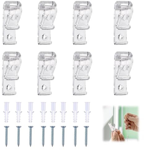 8 Sets Roman Blind P Clip, POM Material Roller Shade Clear Saftey Chain Retainer, for Vertical and Roman Roller Curtain Ball Chain Cord Control with Screws