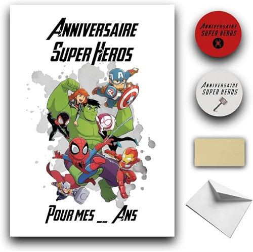RXLITE KIT créatif PREMIUM Invitations Anniversaire thème Avengers : 10 Cartes à Gratter avec Stickers, Enveloppes Blanches et Autocollants Dorés – Idéal pour Garçons et Filles Fans de Super-Héros