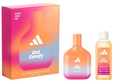 Le coffret adidas Vibes comprenant l'Eau de Parfum Get Comfy et le Gel Douche